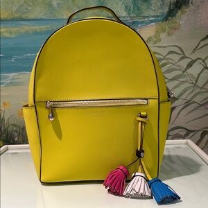Henri Bendel West 57th Yellow Saffiano Leather Backpack with Colorful Tassels
